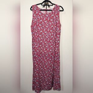Studio Ease Vintage Linen Blend Maxi Dress Red White Blue Floral Boho Size 18W